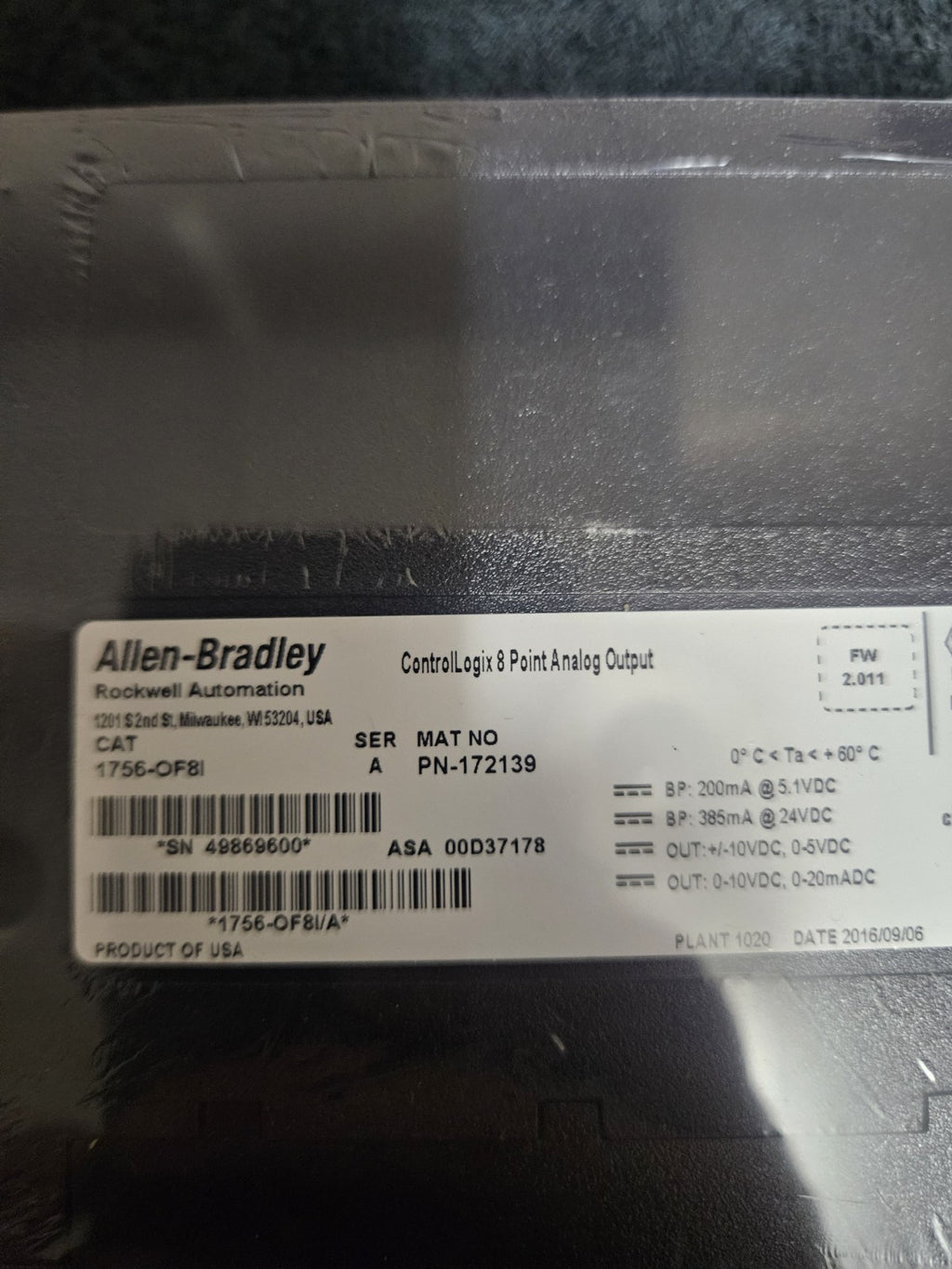 Allen-Bradley 1756-OF8I ControlLogix 8-Point Analog Output Module, unused new
