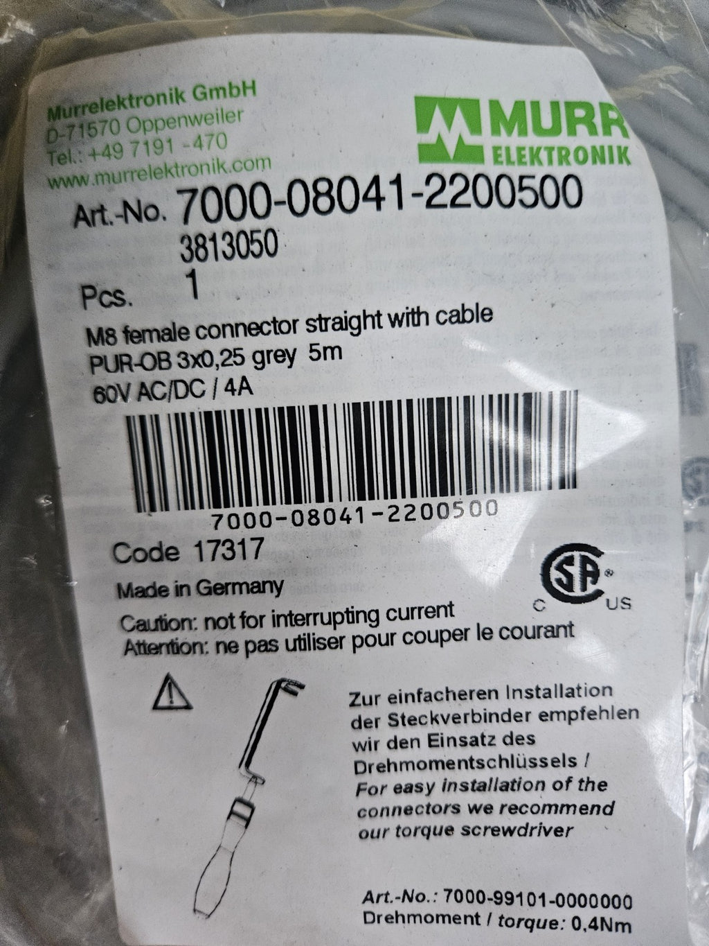 Murr Elektronik Kabel 3813050 MSFL0-RJB5.0  Cable Neu/ovp, New Sealed