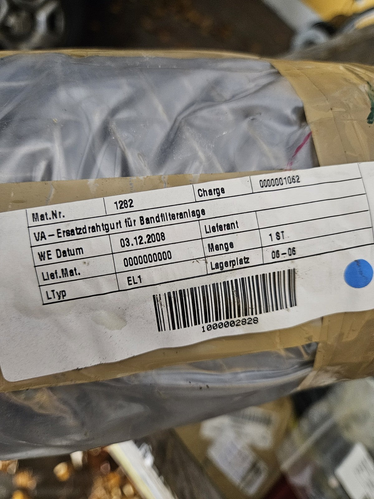 VA Ersatzgurt für Bandfilteranlage HZF 100, 017889, Neu Org.verpackt INOX Belt