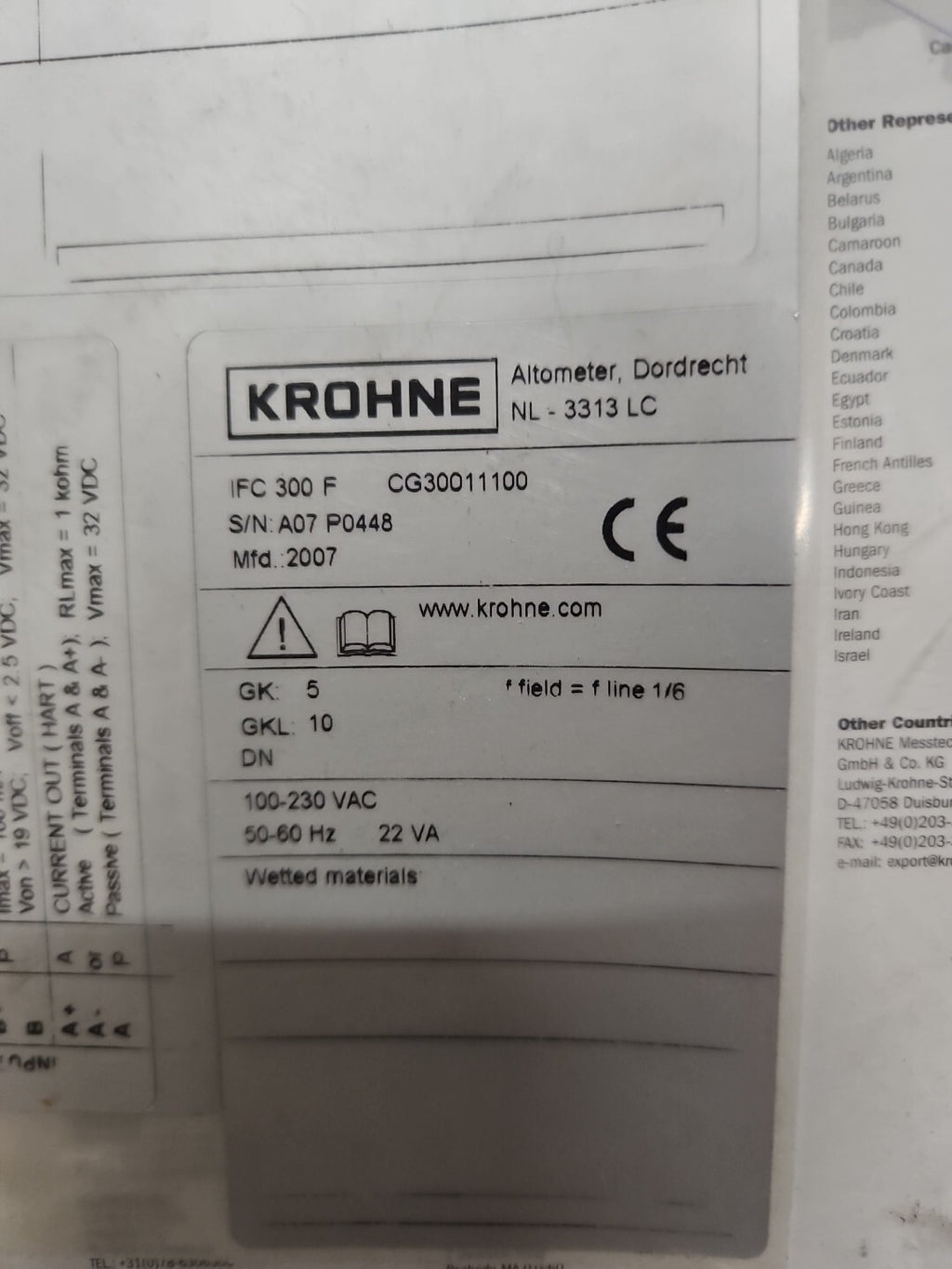 Krohne IFC F 300 Optiflux Transmitter | Neu, New, Nos, CG30011100, S/N:A07 P0448