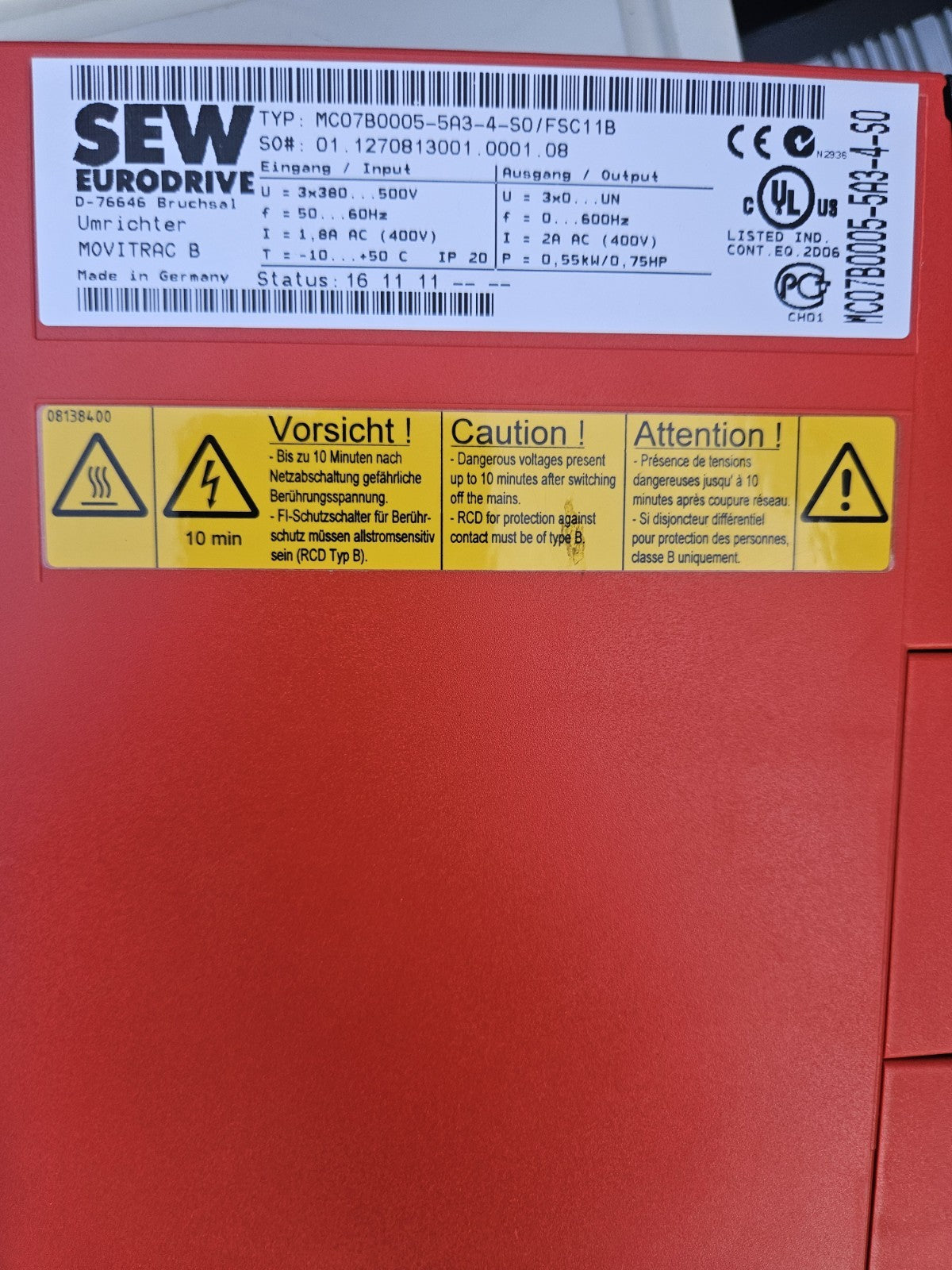 SEW Movitrac B MC0780005-5A3-4-SO/FSC11B, frequency Inverter, Umrichter New Neu