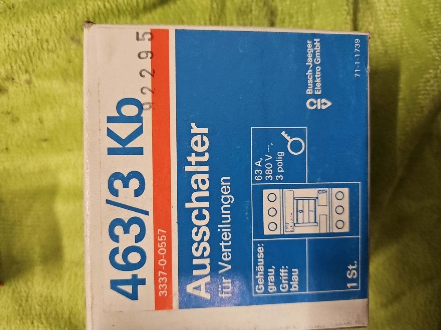 Busch-JaegerAusschalter Hauptschalter 463/3-KB  3polig  400V/ 63A, Neu Ovp New