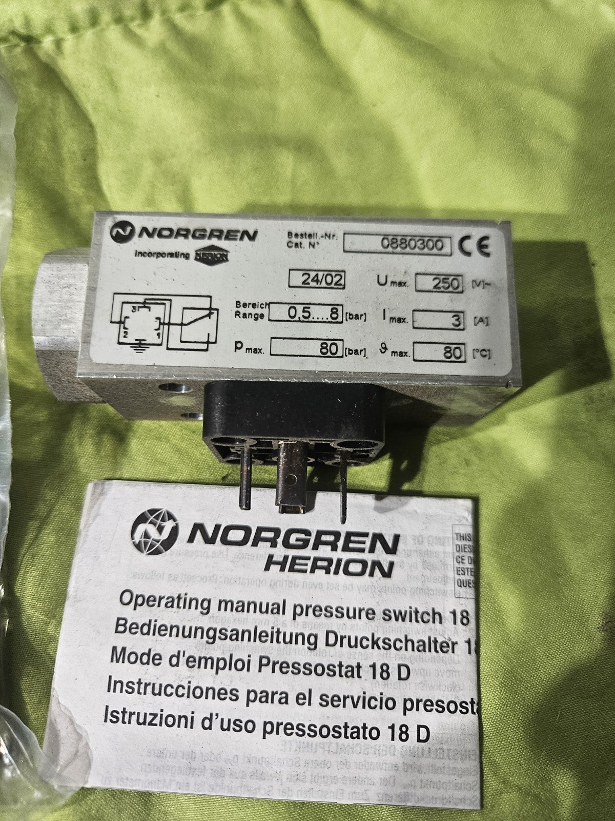 NORGREN 0880300 Druckschalter Schalter 43213 0,5-8bar Neu/ovp New Old Stock
