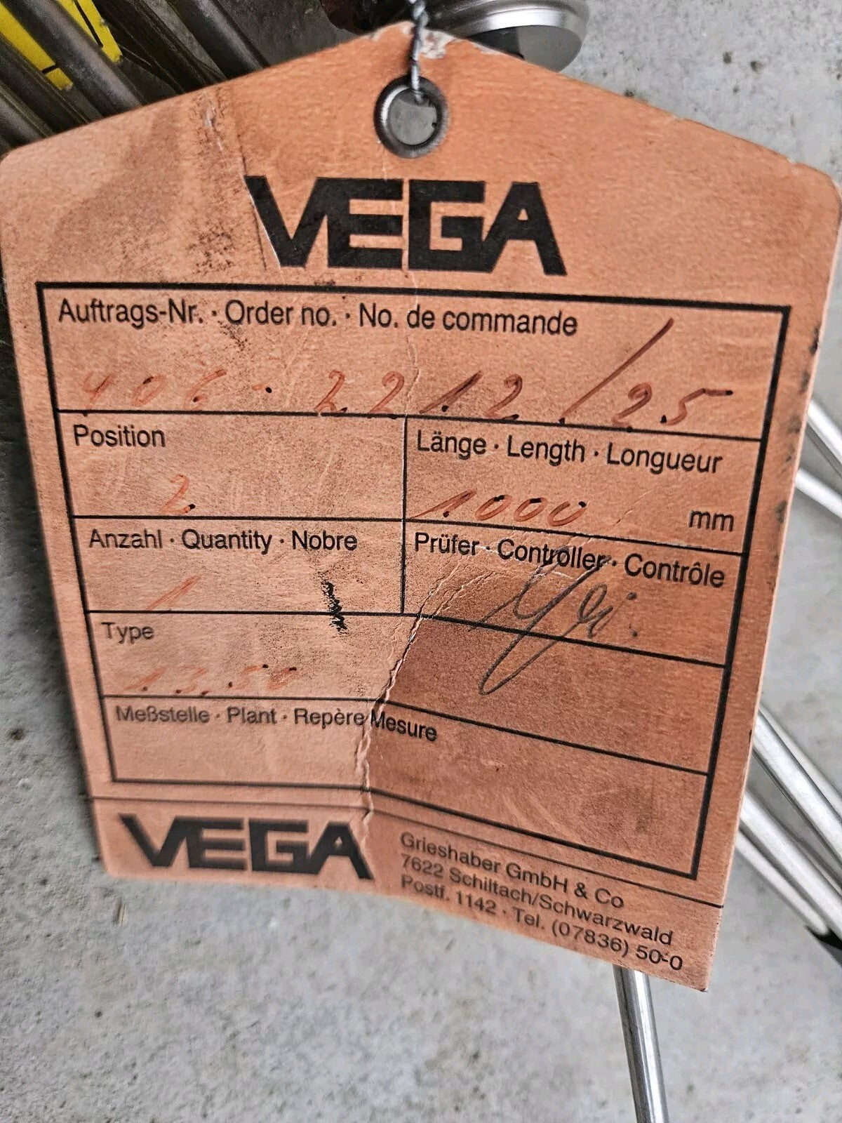 VEGA Kapazitives Niveaumessgerät Messsonde ELECTRODE EL1350NN Länge 1000mm Neu!