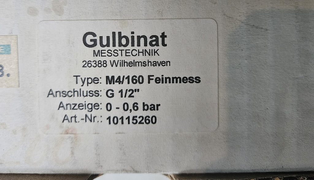 Gulbinat M4/160, 10115260, Feinmess Druck Manometer / Pressure Gauge, Neu/ovp