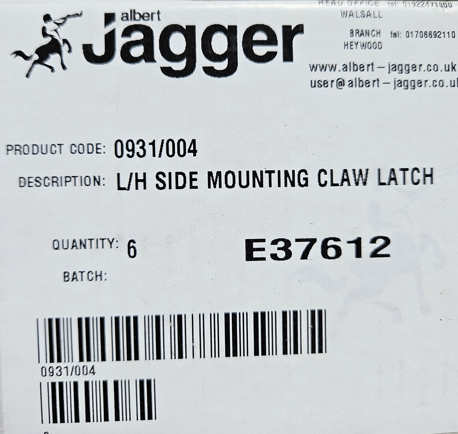 ALBERT JAGGER 0931/004  L/H SIDE MOUNTING CLAW LATCH, Automation New Unused
