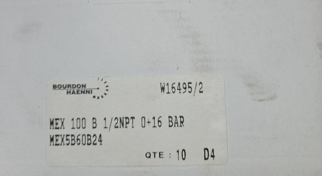 BOURDON HAENNIW16495/2MEX 100 B 1/2NPT 0+16 BARMEX5B60B24, Neu/ovp, New