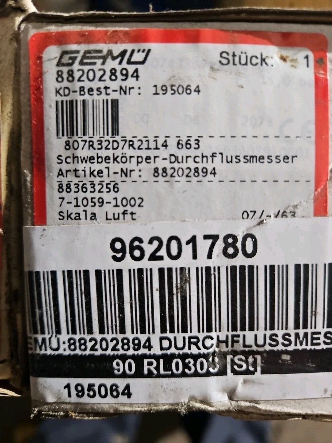 Gemü Typ 807 R32/D7 Schwebekörper-Durchflussmesser Neu in OVP New Unused NOS