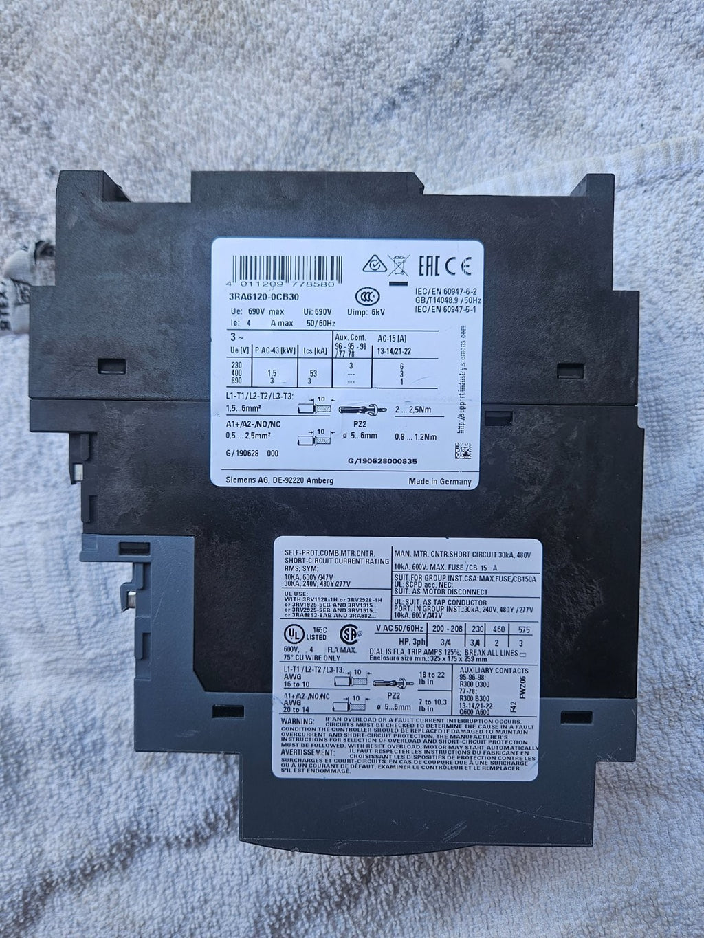 Siemens Sirius 3RA6120-0CB30 Softstarter, motorstarter new unused neu no box