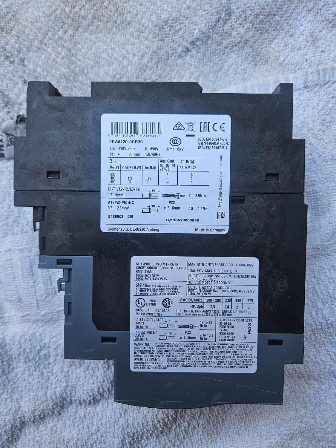Siemens Sirius 3RA6120-0CB30 Softstarter, motorstarter new unused neu no box