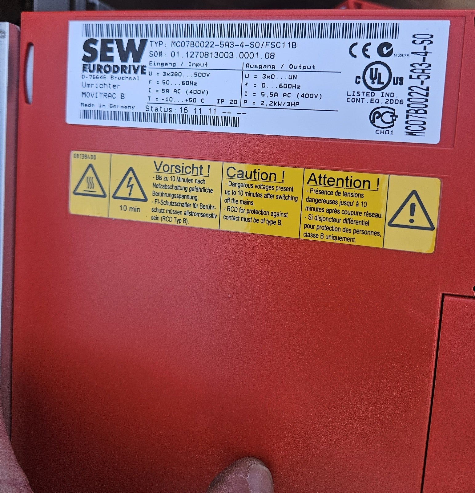 SEW Movitrac B MC07B0022-5A3-4-50/FSC11B, frequency Inverter, Umrichter New Neu