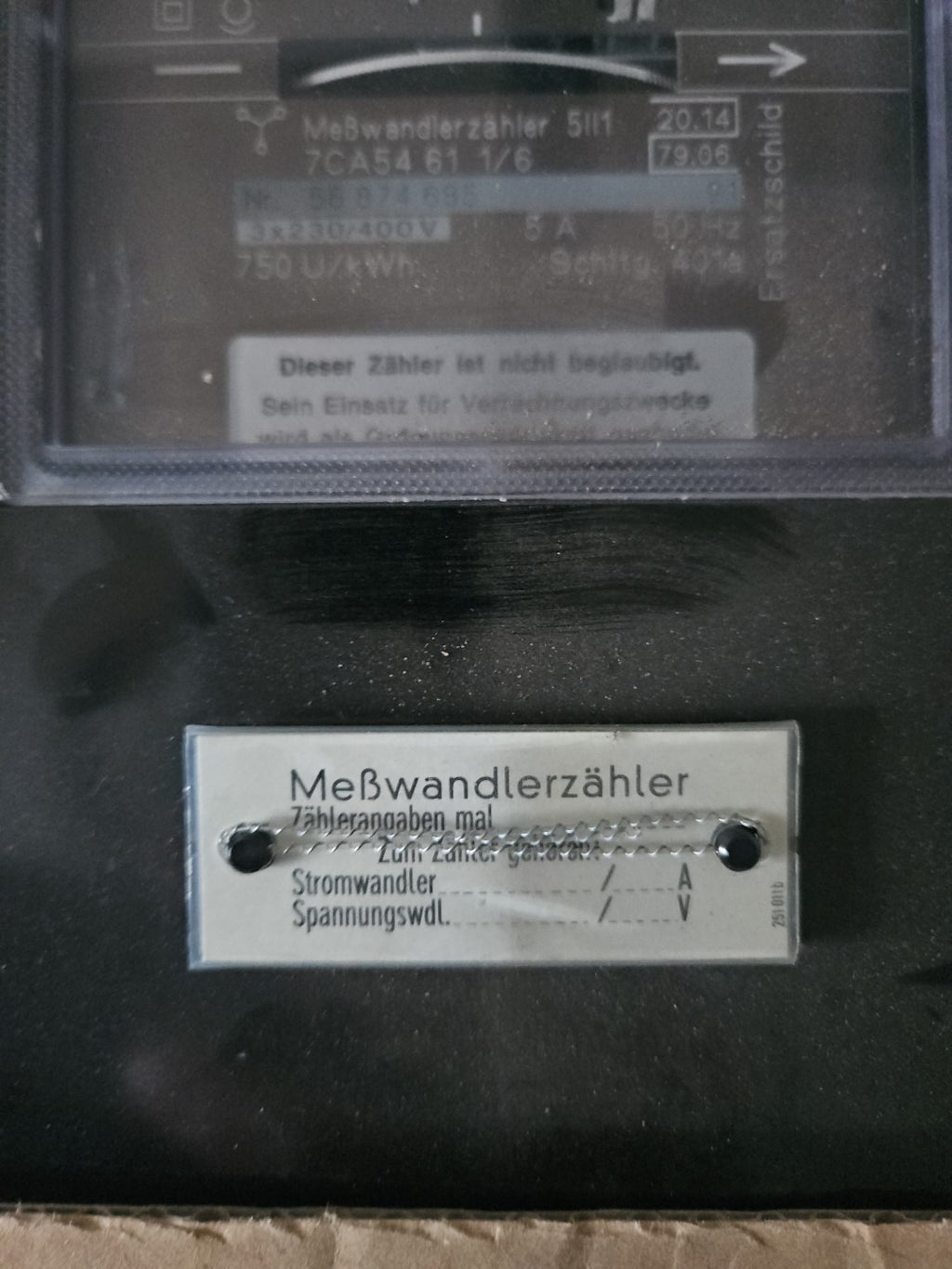 SIEMENS 7CA5461 1/6, NZR 10010206, 220/400V Wechselstromzähler, Meßwandlerzähler