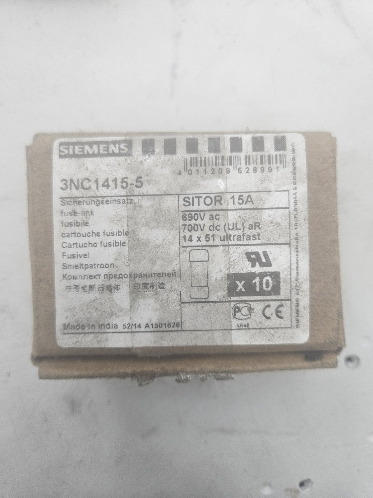 10 Stk. Siemens Dig.Industr. SITOR-Zylindersicherungs. 3NC1415-5, 15A, Neu/ovp