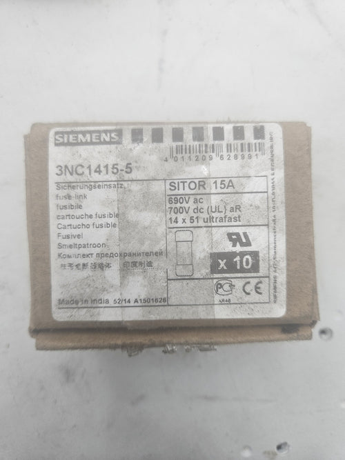10 Stk. Siemens Dig.Industr. SITOR-Zylindersicherungs. 3NC1415-5, 15A, Neu/ovp