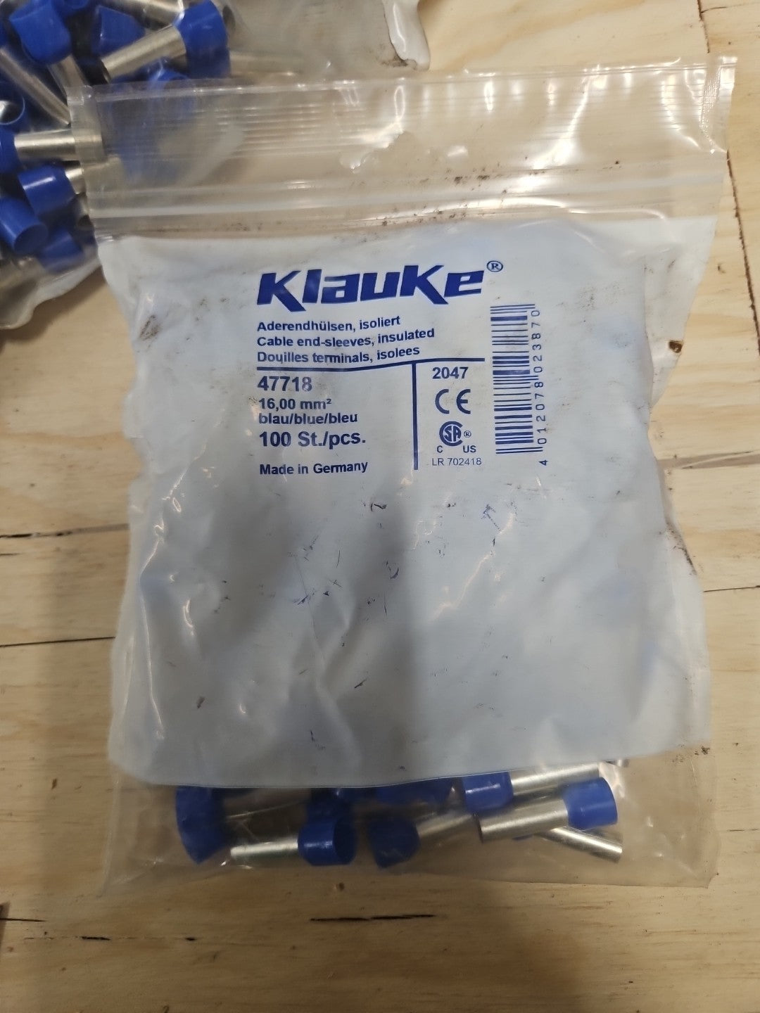 Klauke 47718 Aderendhülse 16 mm² Teilisoliert Blau 100 St., Neu/ovp New Sealed