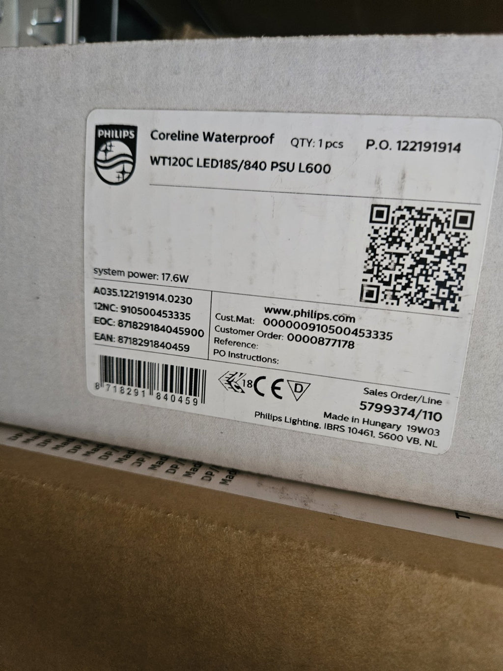 Philips CoreLine Waterproof WT120C LED18S/840 PSU L600, 4000K, Neu/ovp, New