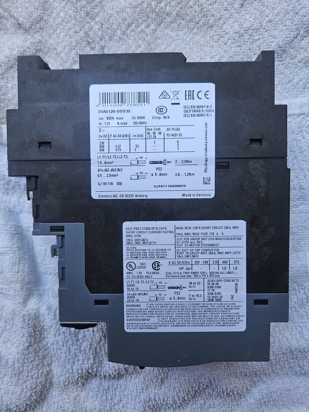 Siemens Sirius 3RA6120-0BB30 Kompaktstarter Direktstarter 6KV new unused no box