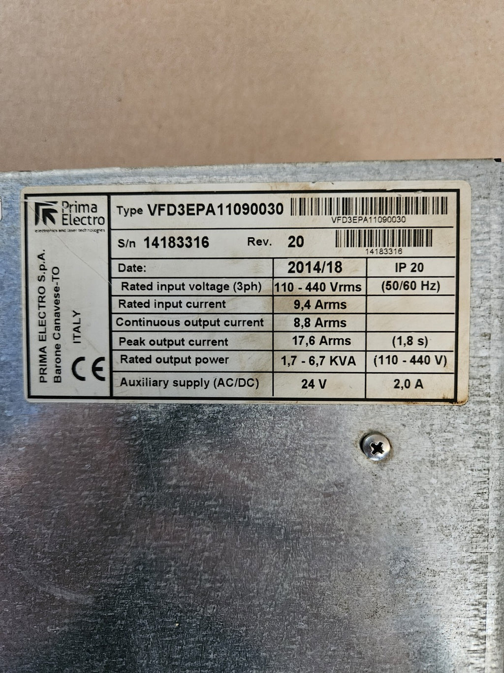 Prima Electronics VFD3EPA11090010 VFD500, Refurbished, Like New, Fully Working