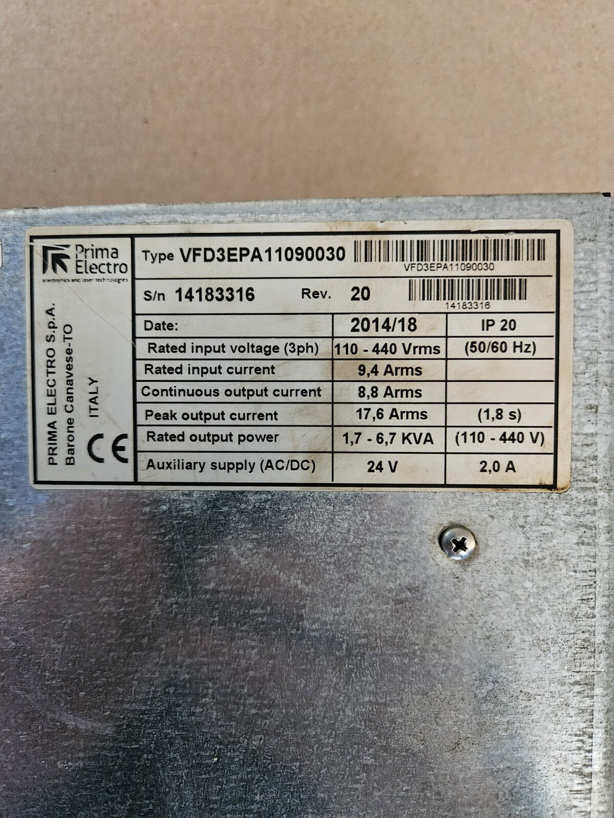 Prima Electronics VFD3EPA11090010 VFD500, Refurbished, Like New, Fully Working
