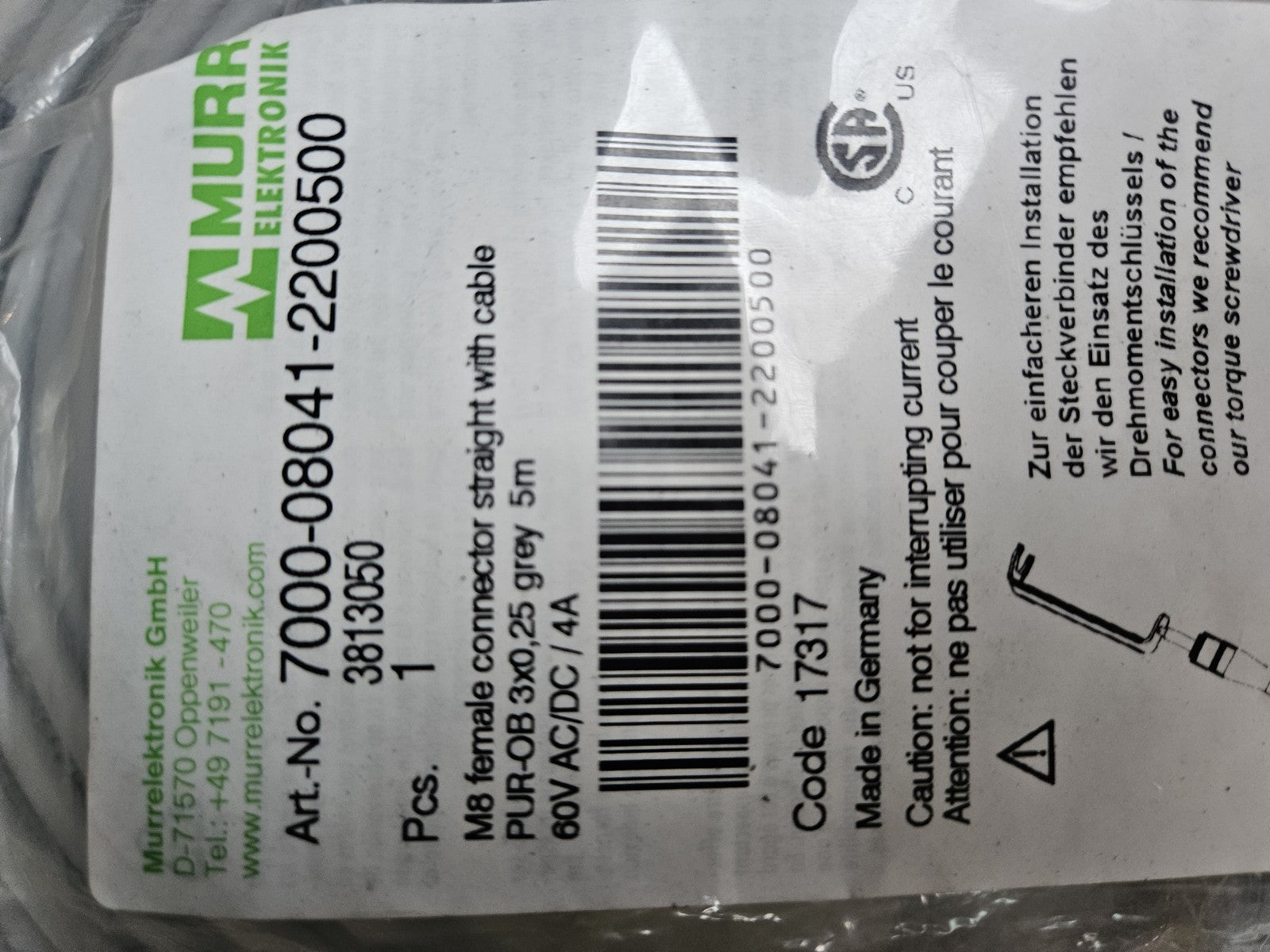 Murr Elektronik Kabel 3813050 MSFL0-RJB5.0  Cable Neu/ovp, New Sealed