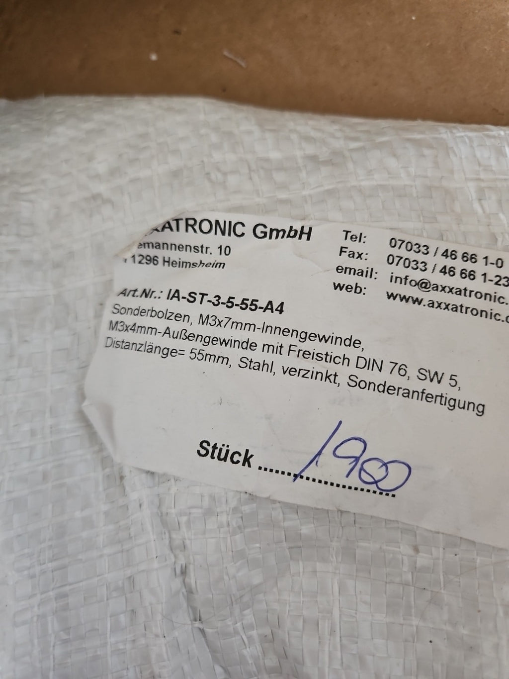 100 x AxxatronicAbstandsbolzen, Distanzbolzen, Abstandshalter, M3x7mm,55mm Neu!