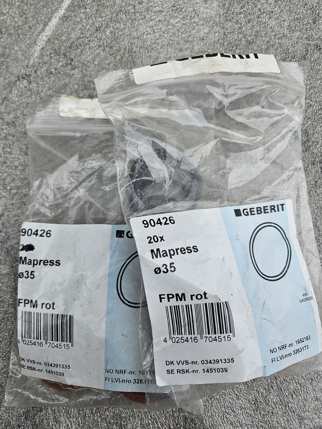 20 x Geberit Mapress Dichtring FPM rot d35 90426, Neu/Ovp, New Old stock Unused