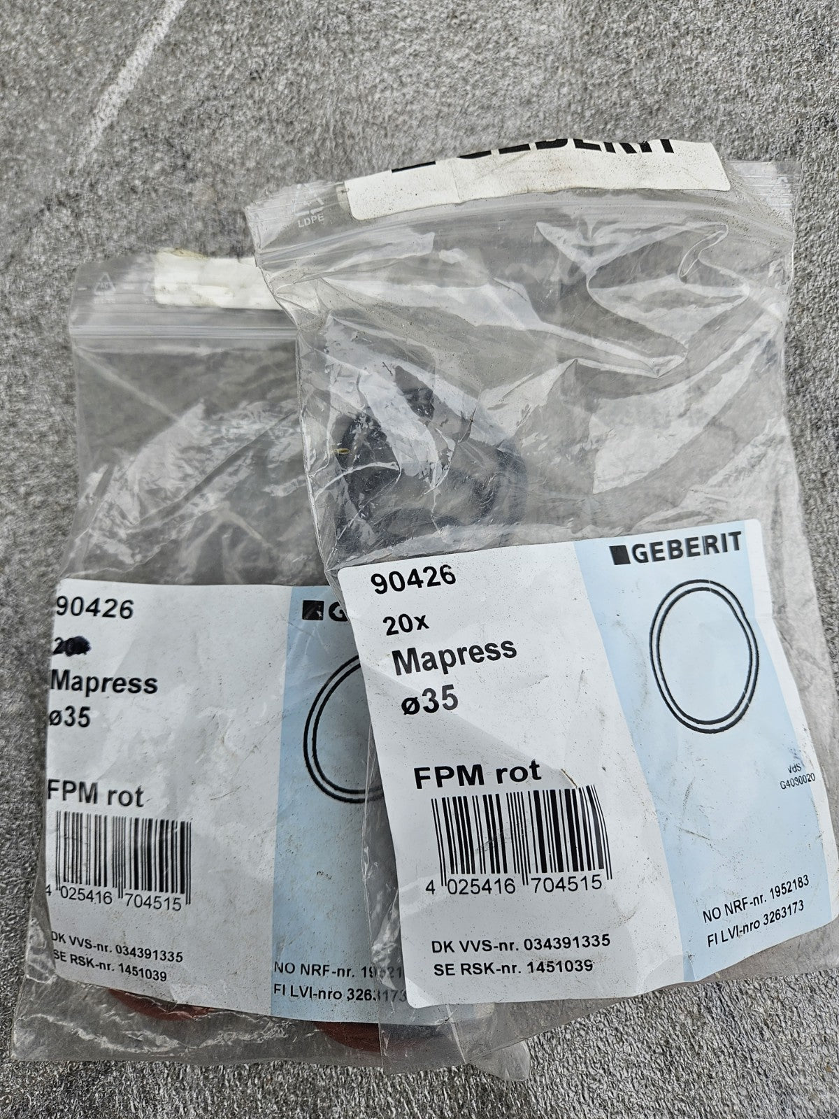 20 x Geberit Mapress Dichtring FPM rot d35 90426, Neu/Ovp, New Old stock Unused