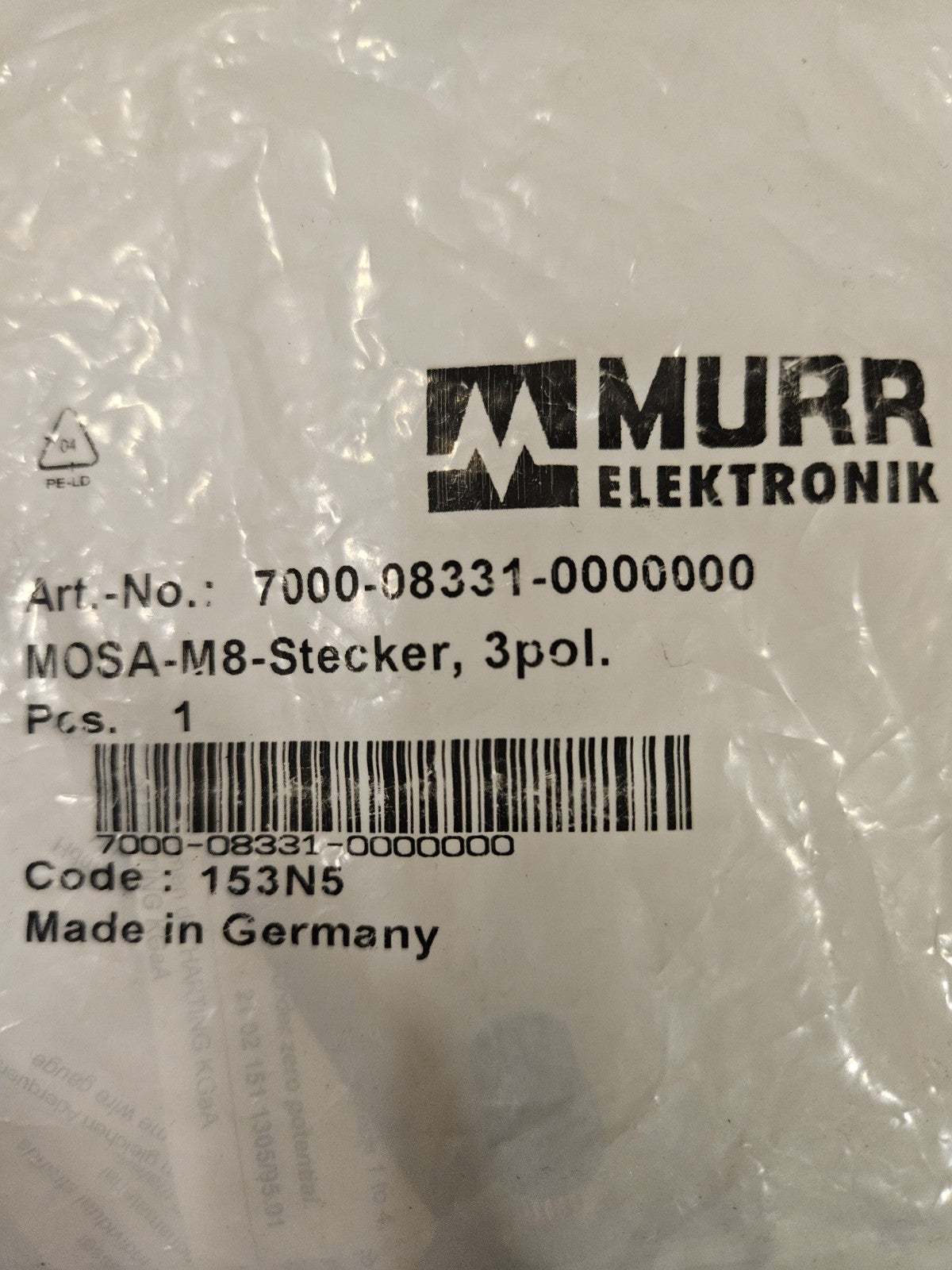 MURR 7000-08331-0000000  MOSA M8 St. 0° selbstanschl. Schneidklemme OVP, NEU New