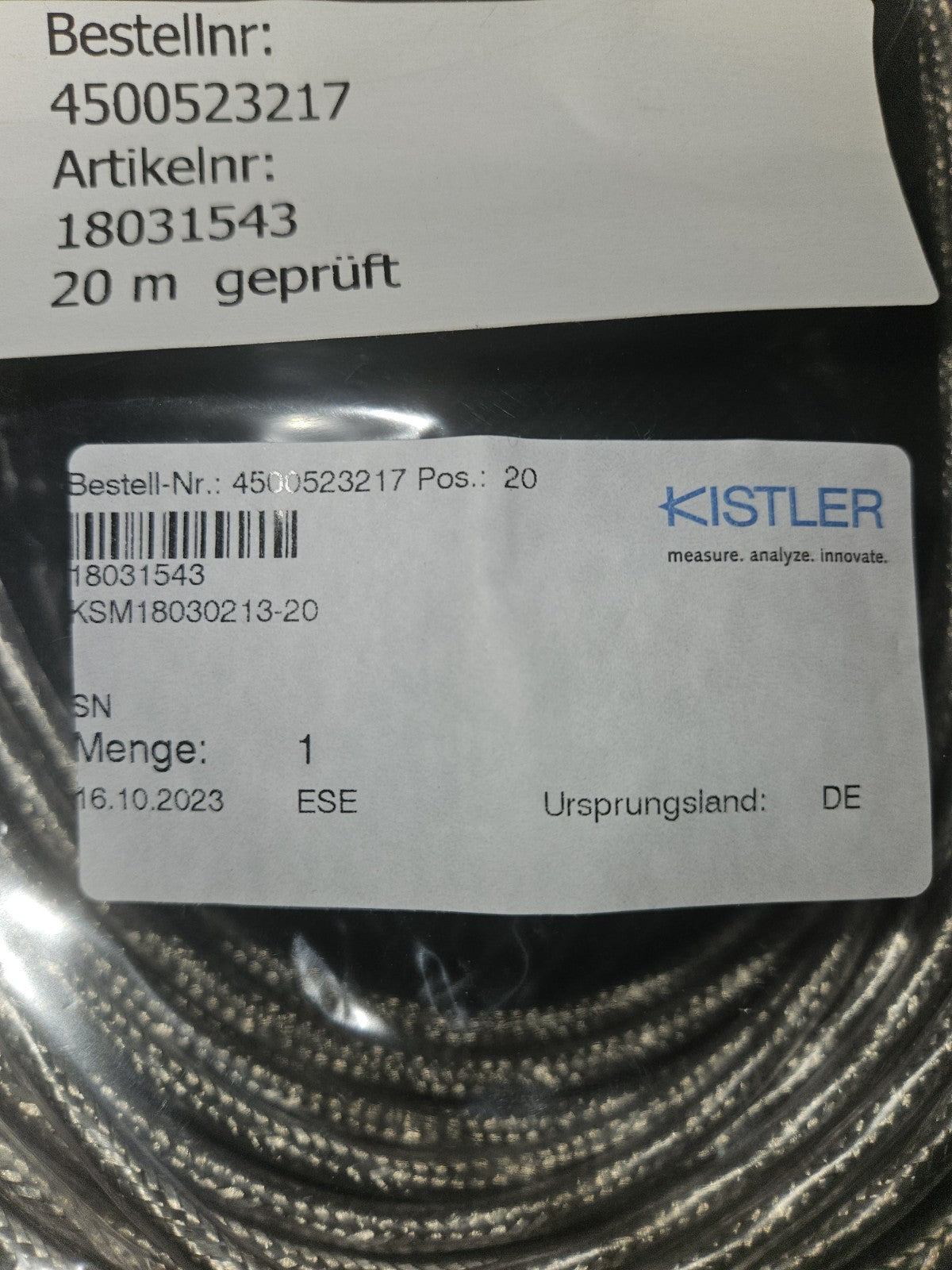 20m Kistler 18031543KSM18030213-20 Kabel Datenleitung Datenkabel Neu/ovp, NEW