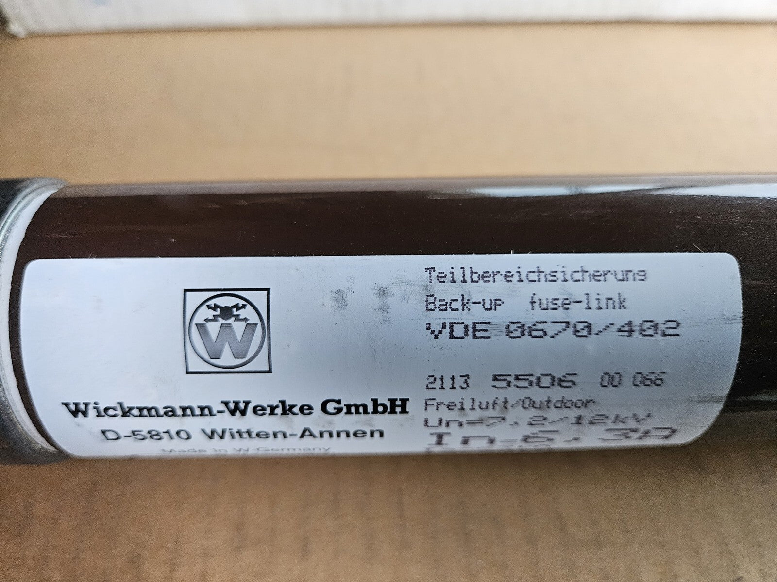 WICKMANN 6,3A HH-TEILBEREICHSICHERUNGEN NACH VDE 0670/402, 2113550600066, Neu