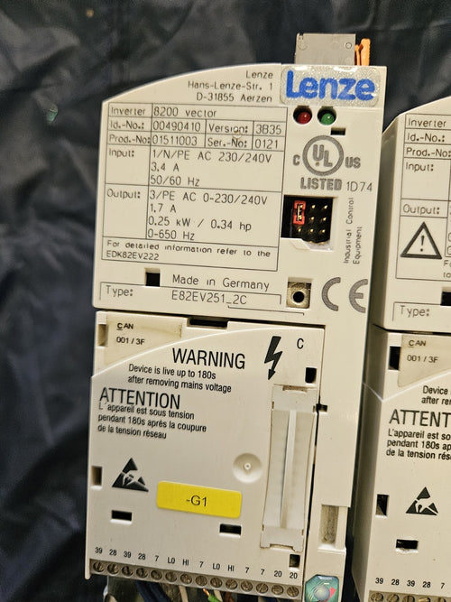 4xLenze E82EV251_2C Frequenzumrichter 230/240V 3,4A 0,25 kW + E82ZBC Refurbished