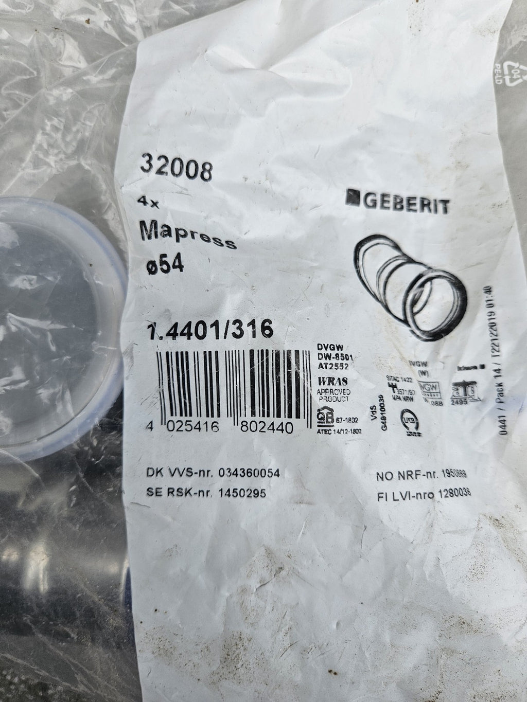 Pressfitting Geberit Muffe Edelstahl 54mm Mapress 32008 New Neu Unused INOX