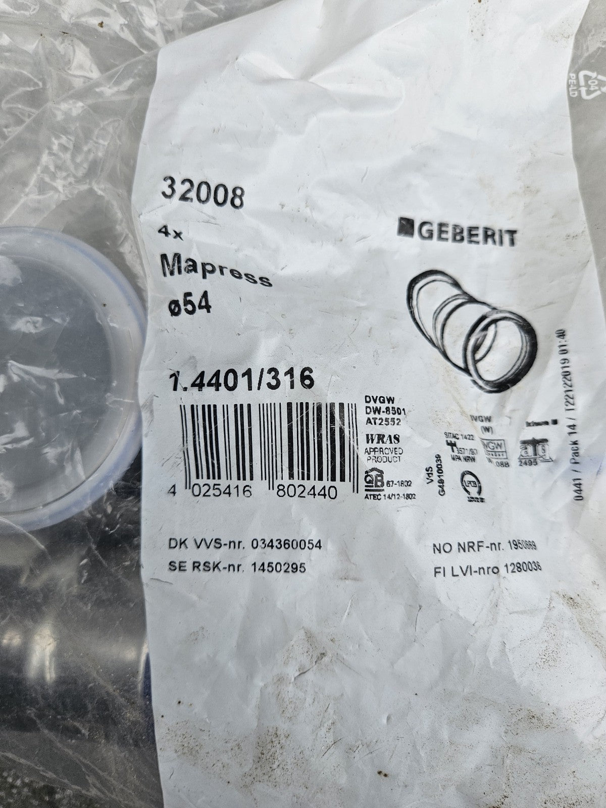 Pressfitting Geberit Muffe Edelstahl 54mm Mapress 32008 New Neu Unused INOX