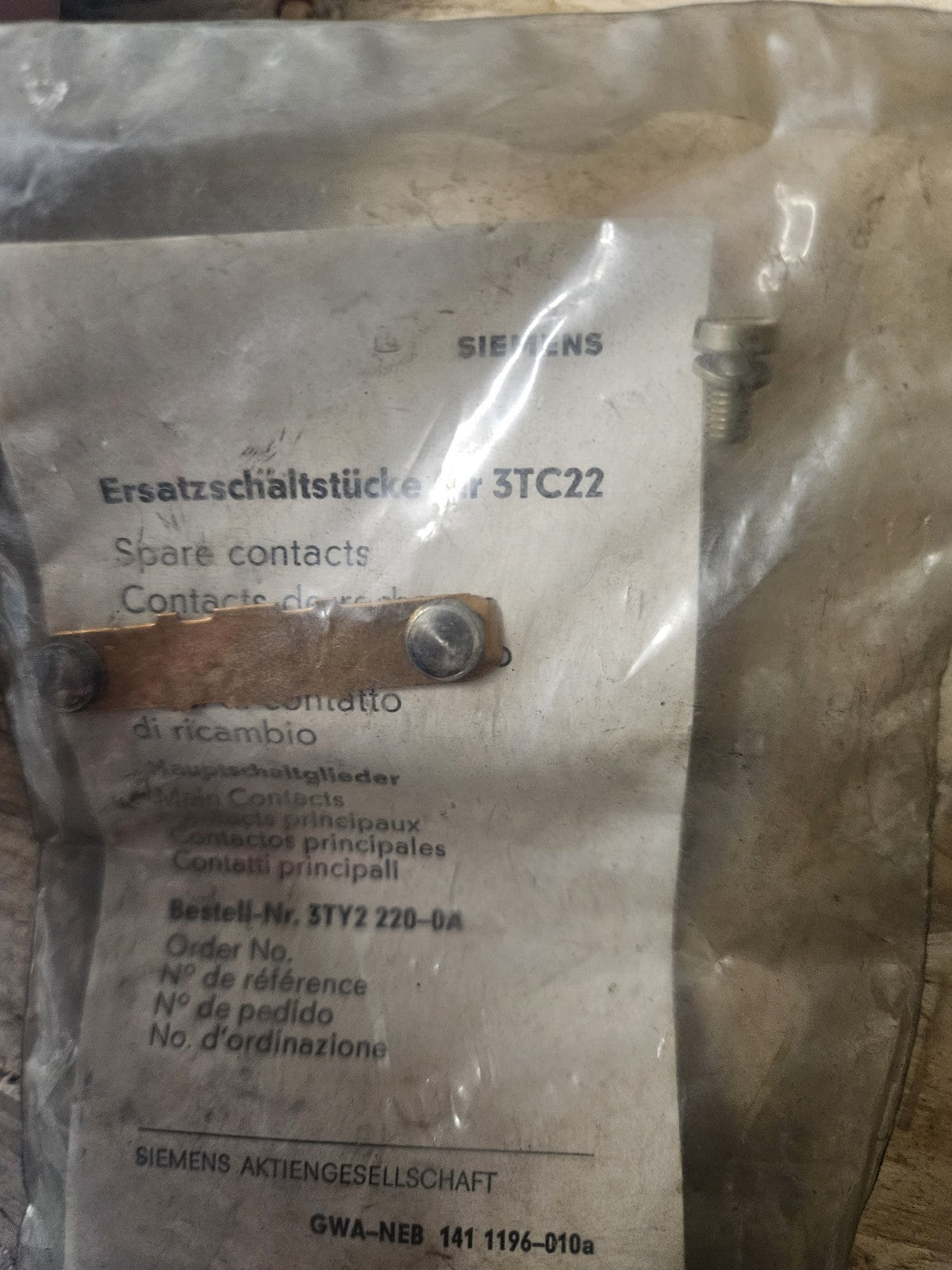 1 Satz Siemens Schaltstücke für 3TC22,  3TY2220-OA, 3 TY 2 220-OA, NEU