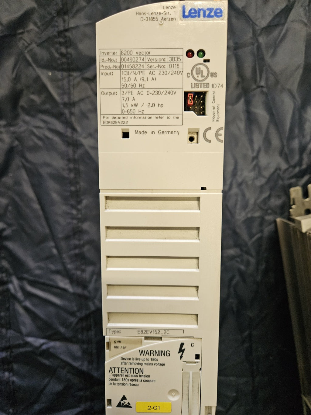 E82EV152_2C LENZE Inverter Umrichter Drive 8200 Vector 1.5kW Refurbished Working