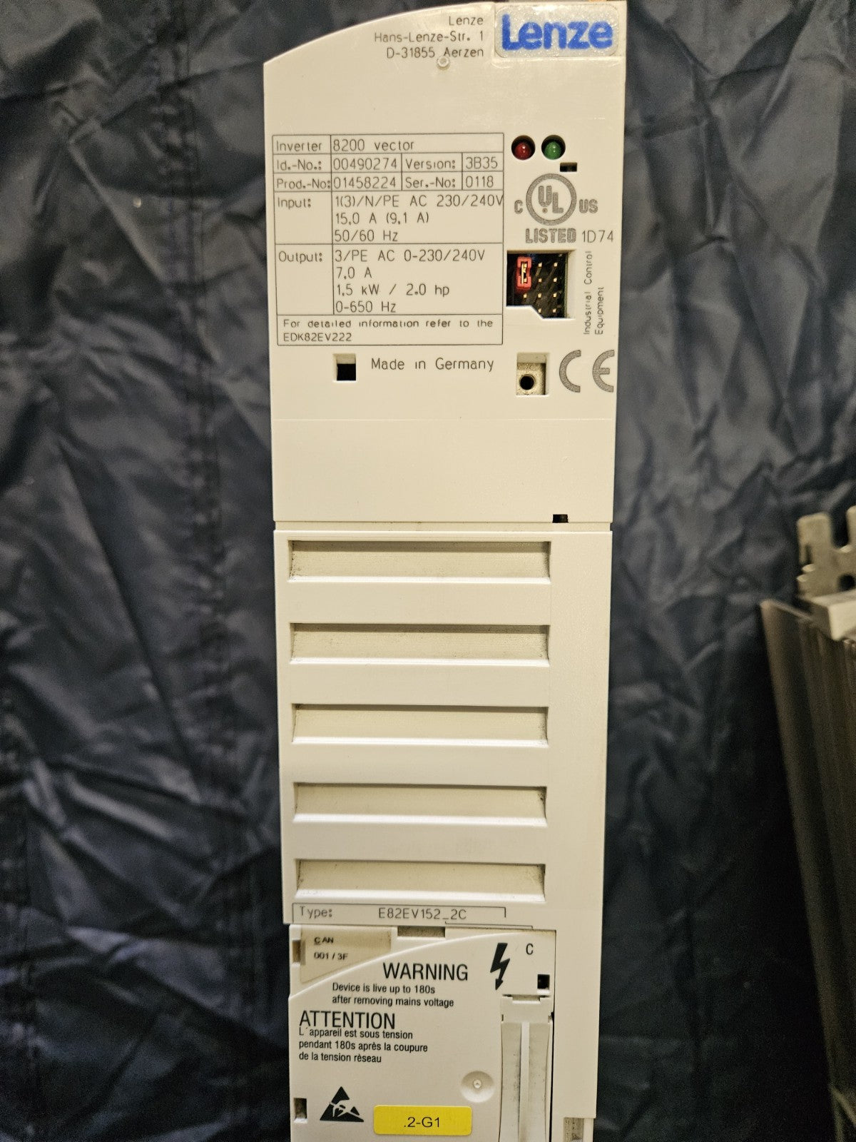 E82EV152_2C LENZE Inverter Umrichter Drive 8200 Vector 1.5kW Refurbished Working