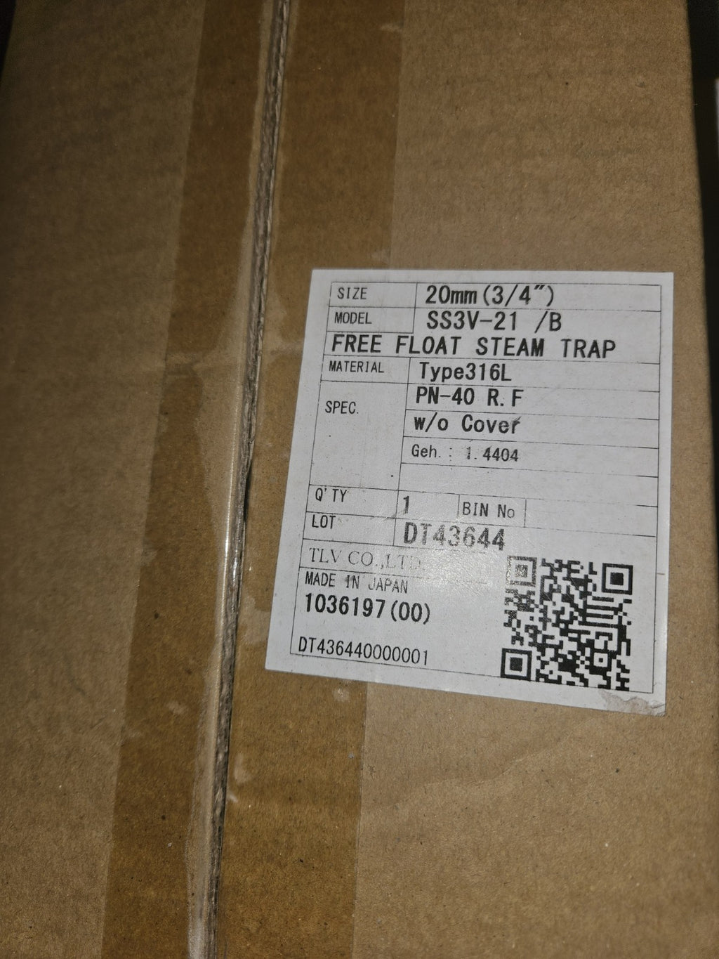 TLV 3/4" NPT Free Float Steam Trap SS3V-21/B, 316L, PN-40 R.F, New In Box NEU