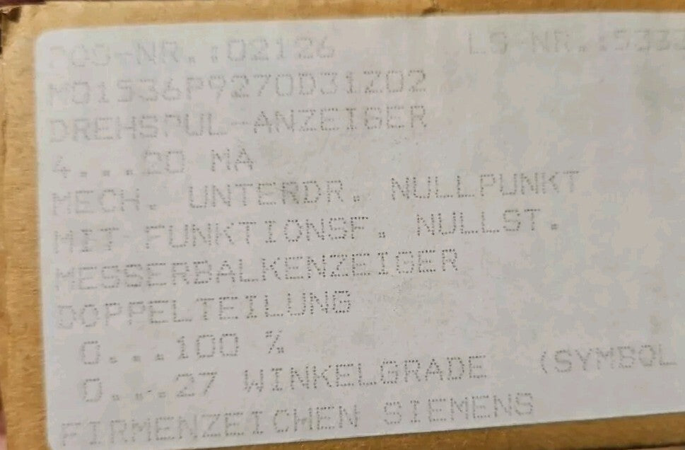 Siemens Simadyn  m01536p9270d31z02 Analog Anzeige, Drehspul Anzeiger Neu/ovp New