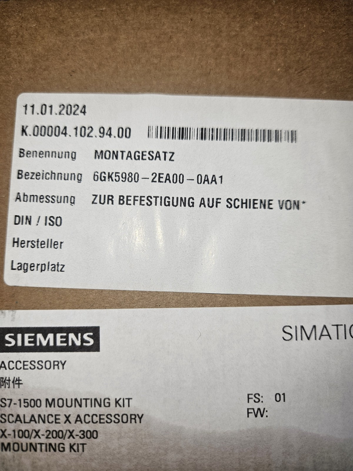 Siemens 6GK5980-2EA00-0AA1 Simatic Mounting Kit, Montagewinkel für X-100/X-200
