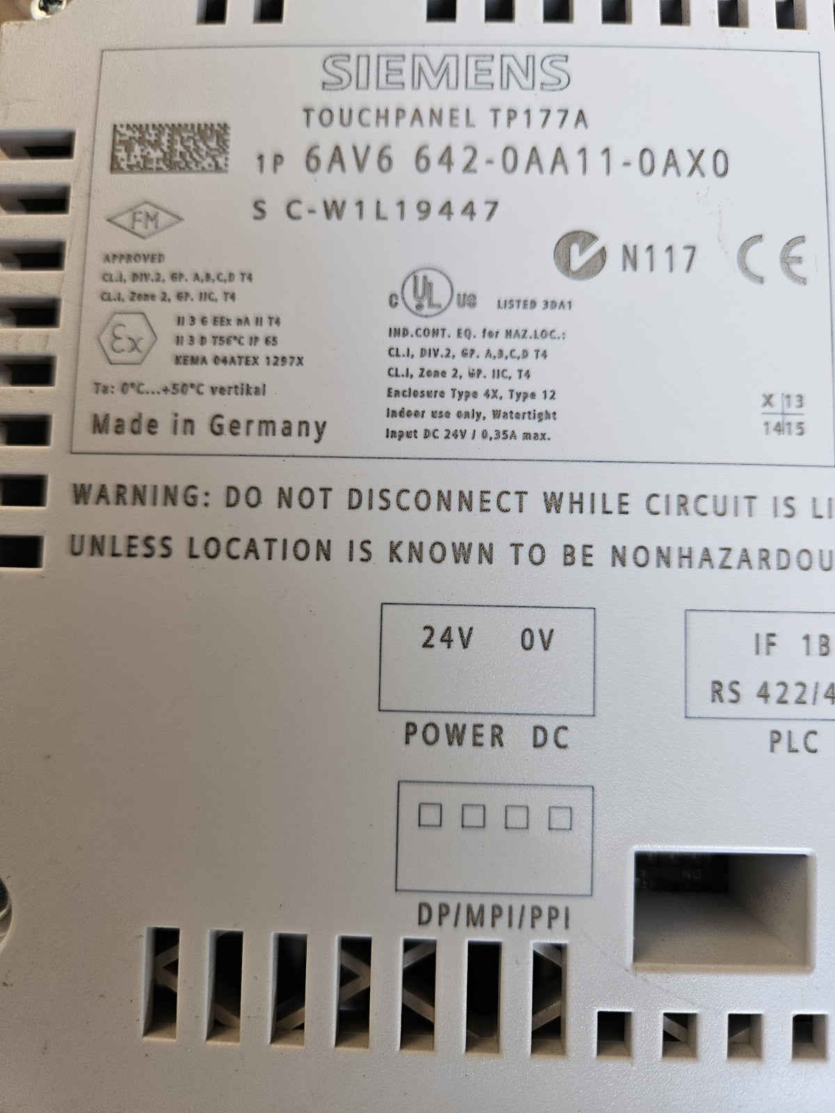 SIEMENS Touch PANEL SIMATIC TP 177A 6AV6642-0AA11-0AX0 aus Versuchsaufbau/Labor