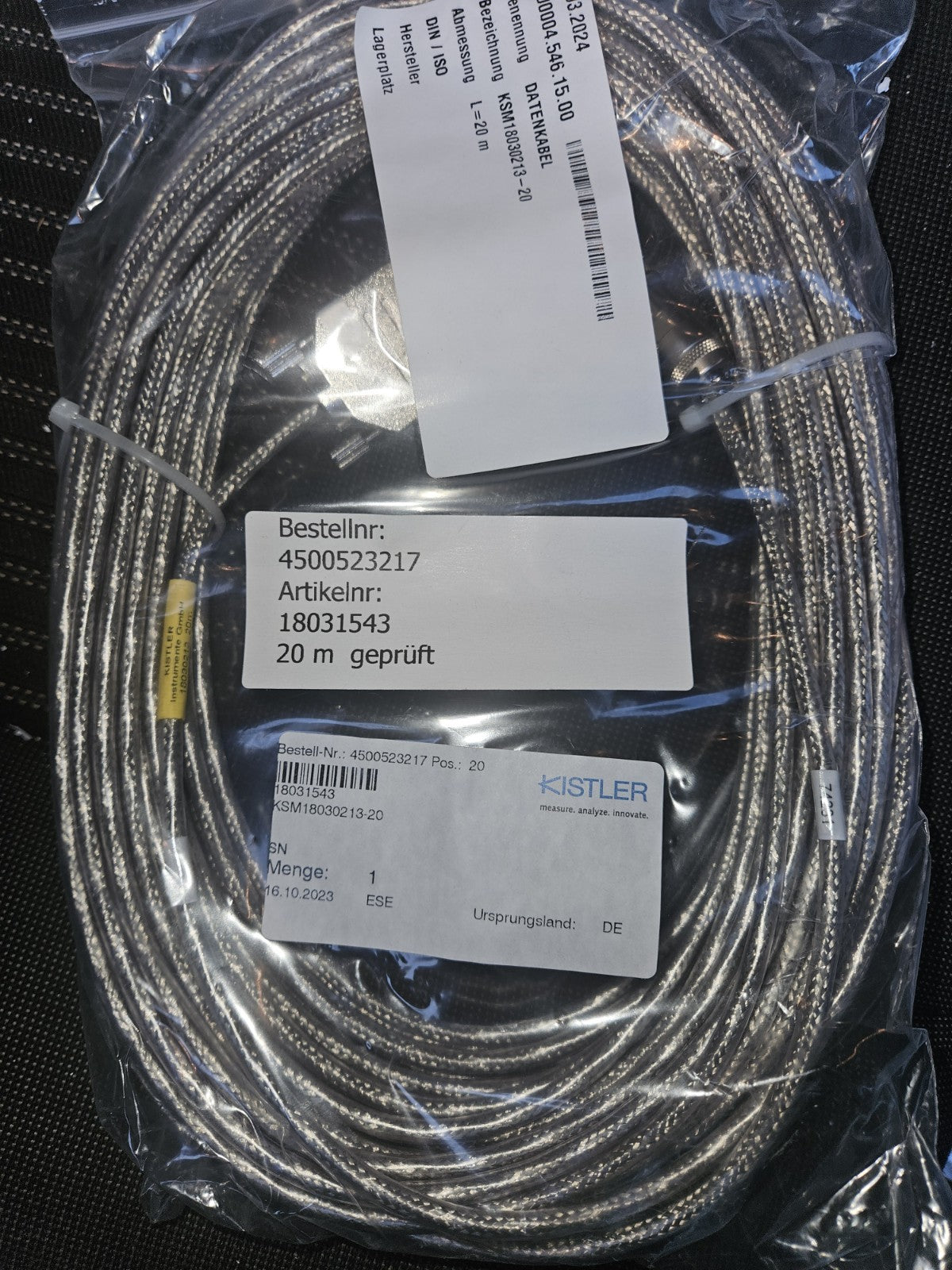 20m Kistler 18031543KSM18030213-20 Kabel Datenleitung Datenkabel Neu/ovp, NEW