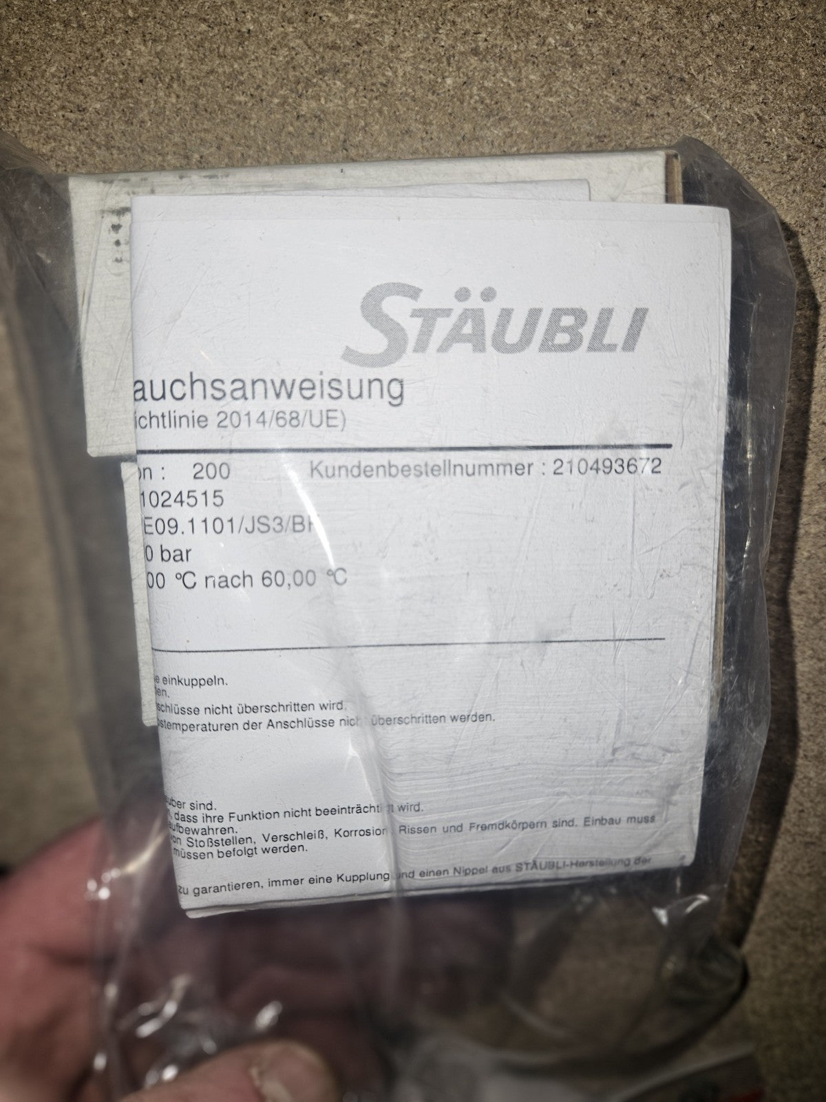 STÄUBLI 1024515 E09.1101/JS3/BF Modulare Schnellkupplung Neu/ovp New Unused