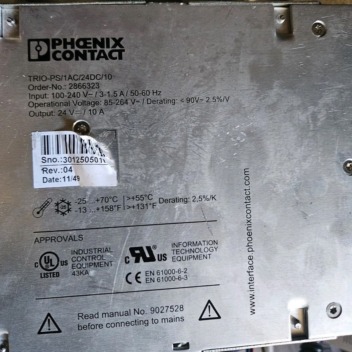 Original Phoenix Contact TRIO-PS/1AC/24DC/10 2866323 Netzteil, Tested, Works!