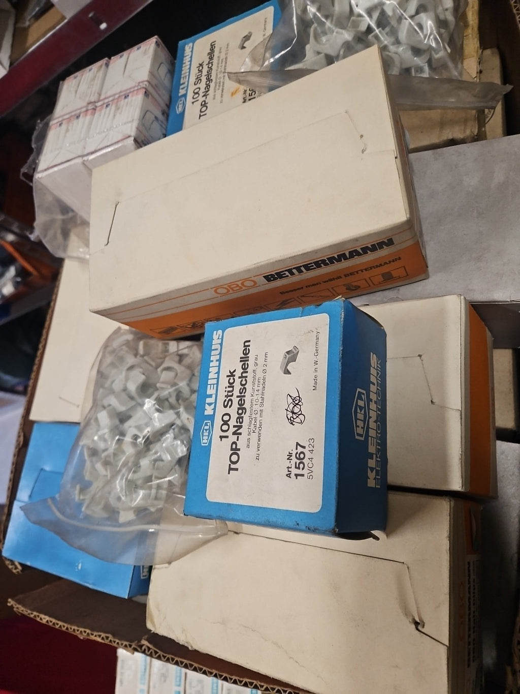 Mega KONVOLUT, Schnappschellen, Nagelschellen, OBO,KLEINHUIS, BETTERMANN neu/ovp