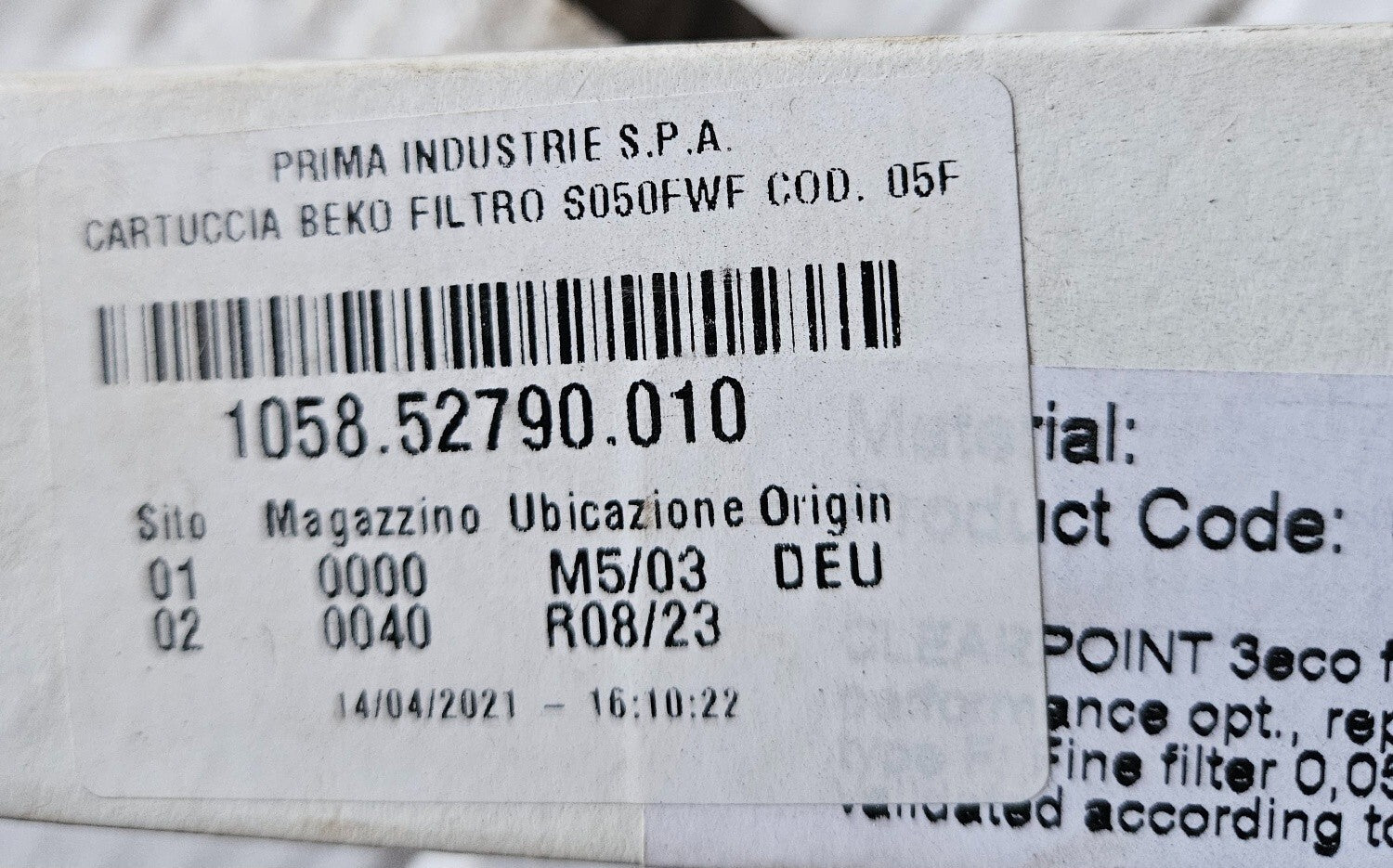 Clearpoint/Beko Filterelement 05F, 05A, 05S, 05CX, 05FXfor Prima Laser neu/ovp
