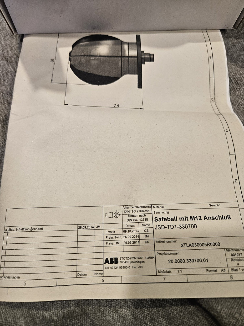ABB Safeball JSD-TD1-330700 Zustimmschalter 2TLA930005R0000 Safeball New In Box