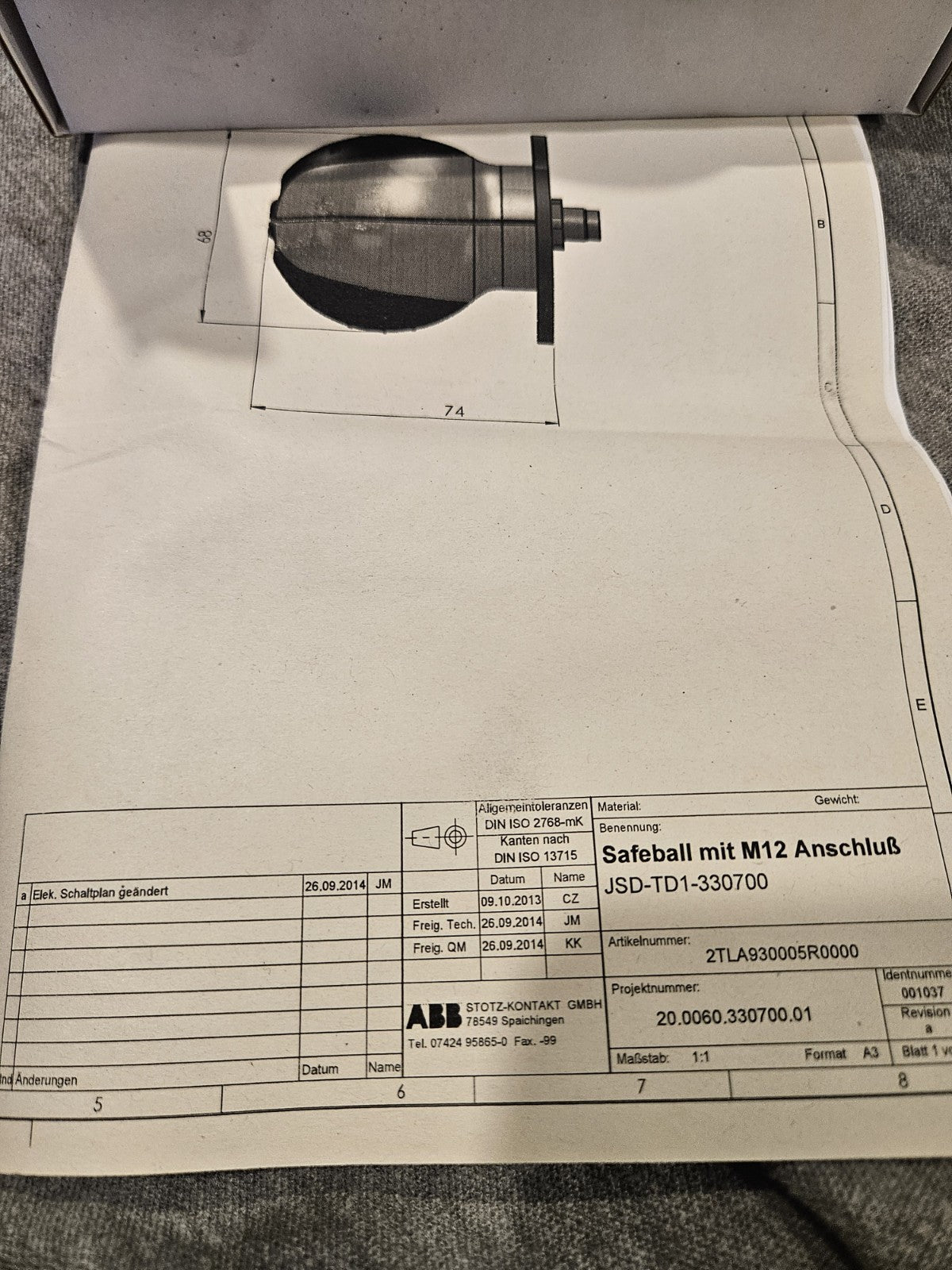 ABB Safeball JSD-TD1-330700 Zustimmschalter 2TLA930005R0000 Safeball New In Box