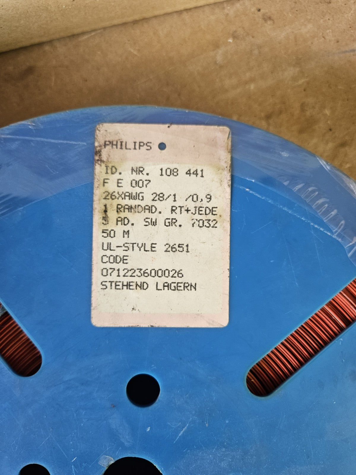 Philips Genuine Flat Ribbon Cable 26 AWG UL-Style 2651 50m Reel Grey - ID 108 44