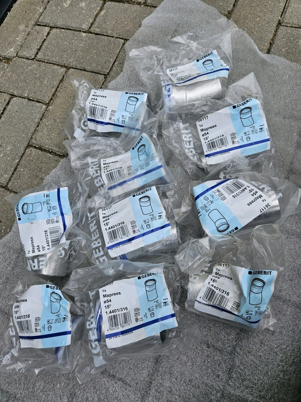 1 x MAPRESS Edelstahl Geberit 15° Inox  Edelstahl 36117,  54mm mit Einsteckende