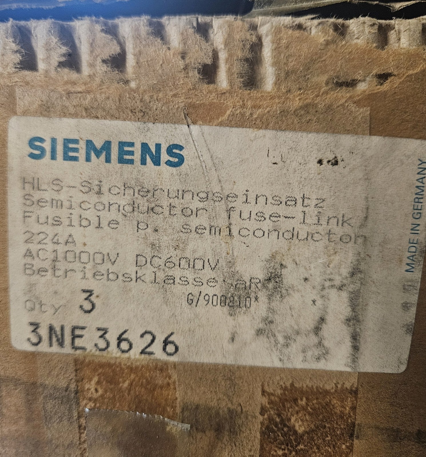 Siemens 3 NE3 626 SITOR-Sicherungseinsatz VPE= 3 Stück new Old Stock Unused, Neu